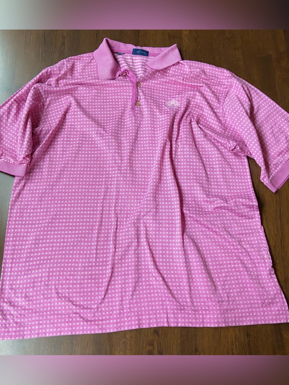 Jeff Rose ROCC Polo Shirt Men XL Pink Pattern River Oaks Country Club Mercerized